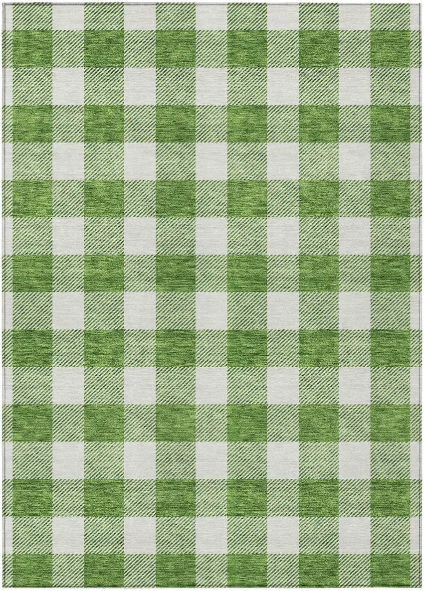Green And Gray Plaid Washable Indoor Outdoor Area Rug Photo 2