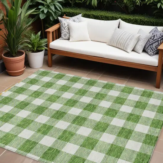 Green And Gray Plaid Washable Indoor Outdoor Area Rug Photo 1