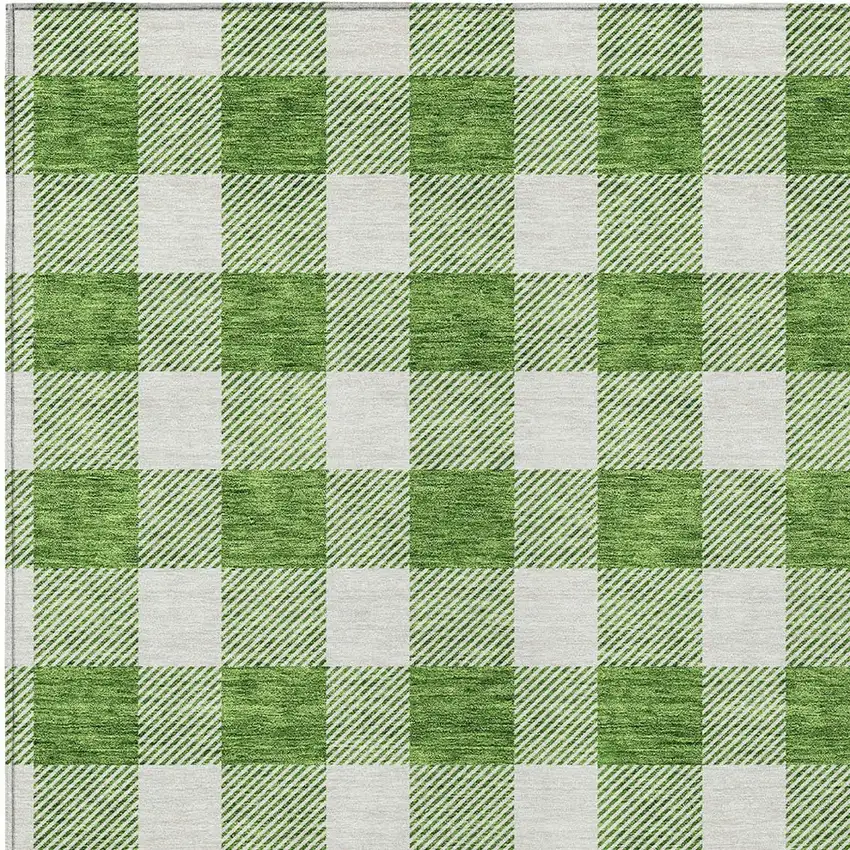 Green And Gray Plaid Washable Indoor Outdoor Area Rug Photo 6