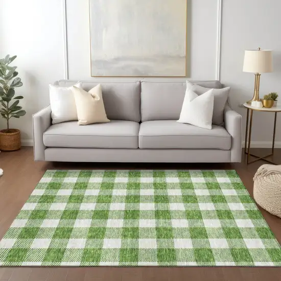 Green And Gray Plaid Washable Indoor Outdoor Area Rug Photo 9