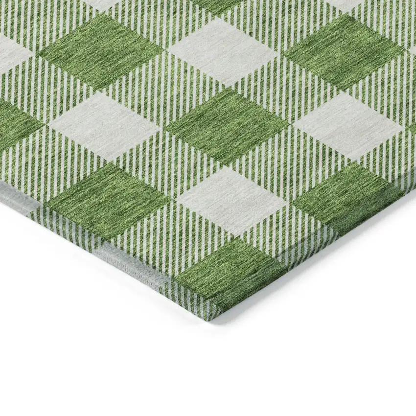 Green And Gray Plaid Washable Indoor Outdoor Area Rug Photo 5