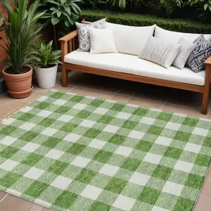 Photo of Green And Gray Plaid Washable Indoor Outdoor Area Rug