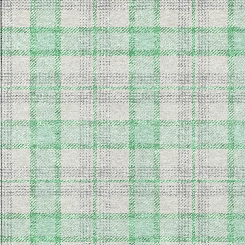 Green And Gray Plaid Washable Indoor Outdoor Area Rug Photo 4