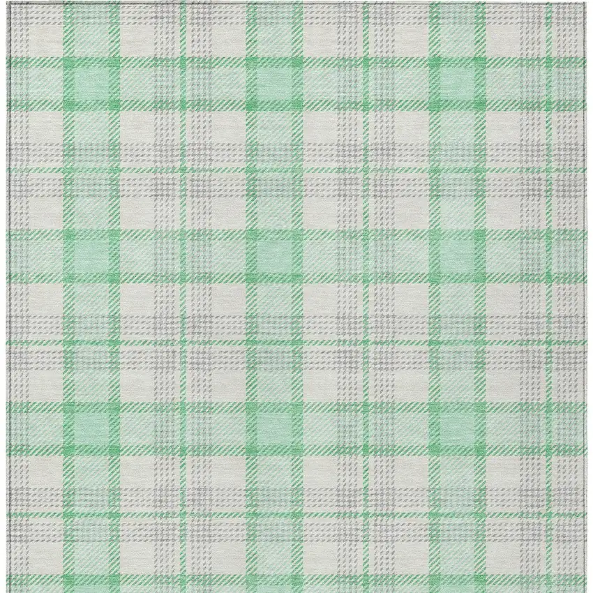 Green And Gray Plaid Washable Indoor Outdoor Area Rug Photo 5