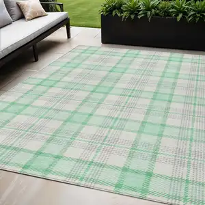 Photo of Green And Gray Plaid Washable Indoor Outdoor Area Rug