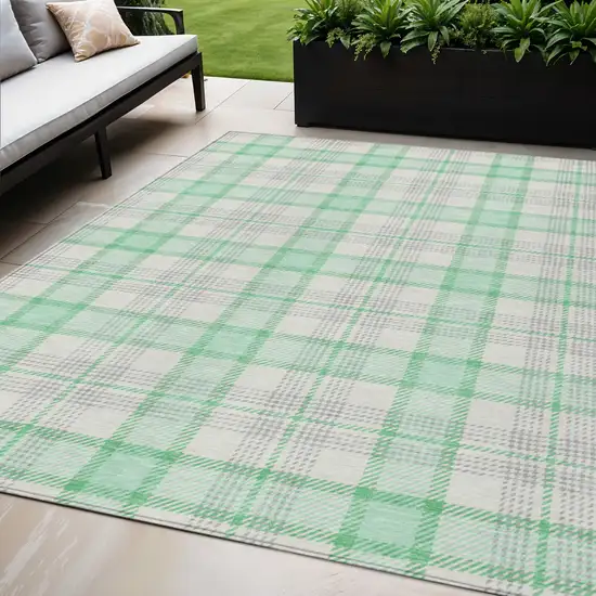 Green And Gray Plaid Washable Indoor Outdoor Area Rug Photo 1