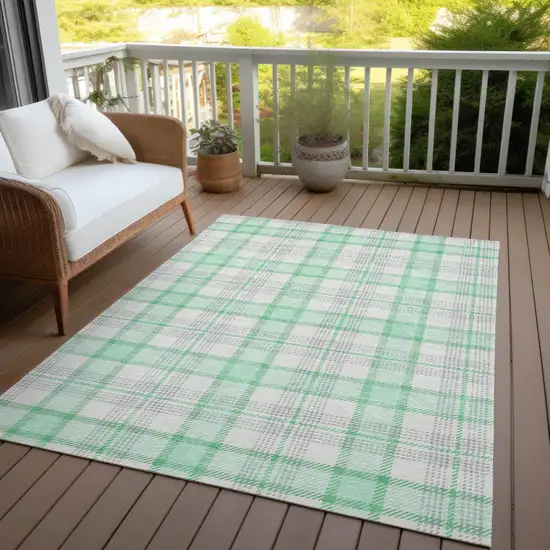 Green And Gray Plaid Washable Indoor Outdoor Area Rug Photo 6