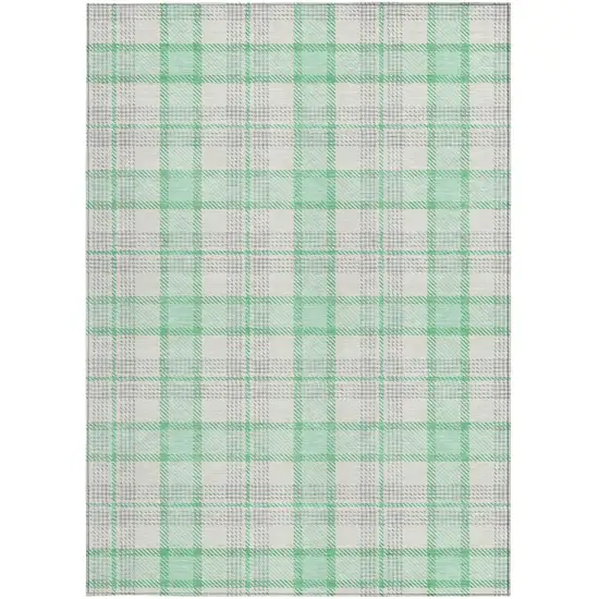 Green And Gray Plaid Washable Indoor Outdoor Area Rug Photo 5