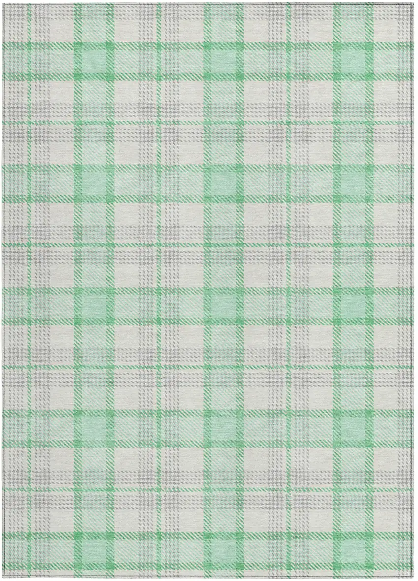 Green And Gray Plaid Washable Indoor Outdoor Area Rug Photo 5