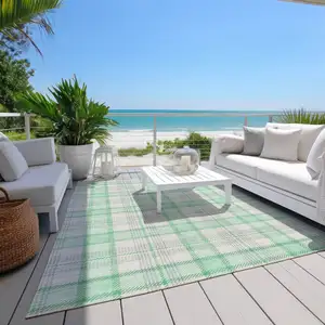 Photo of Green And Gray Plaid Washable Indoor Outdoor Area Rug