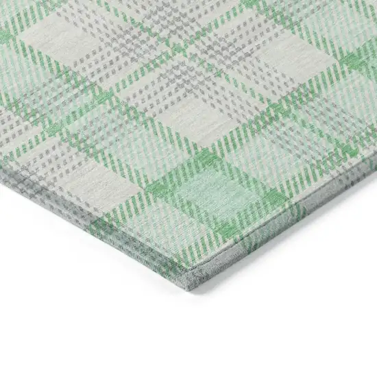 Green And Gray Plaid Washable Indoor Outdoor Area Rug Photo 3