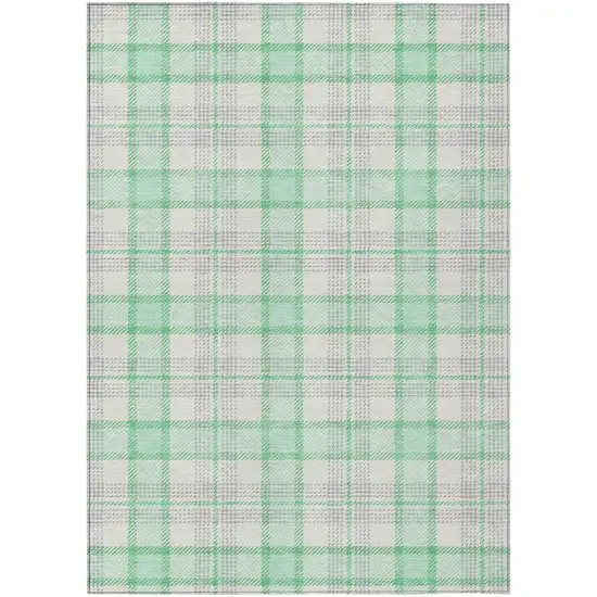 Green And Gray Plaid Washable Indoor Outdoor Area Rug Photo 2
