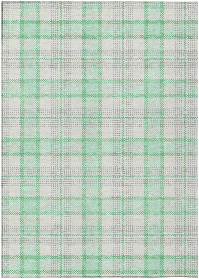 Green And Gray Plaid Washable Indoor Outdoor Area Rug Photo 2