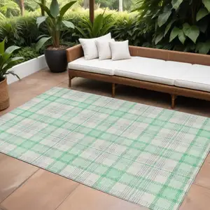 Photo of Green And Gray Plaid Washable Indoor Outdoor Area Rug