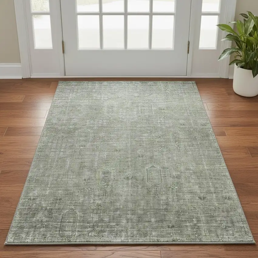 Green And Gray Southwestern Washable Area Rug With UV Protection Photo 2