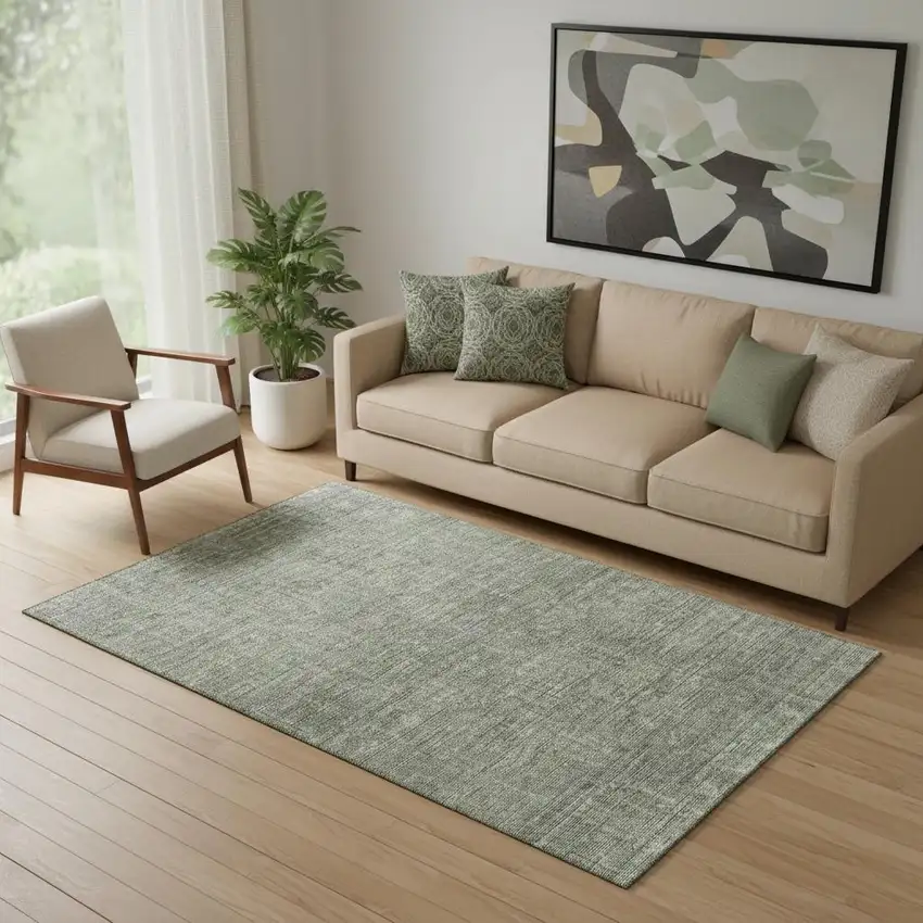 Green And Gray Southwestern Washable Area Rug With UV Protection Photo 1