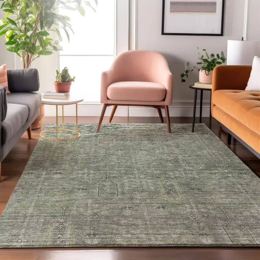 Green And Gray Southwestern Washable Area Rug With UV Protection Photo 5