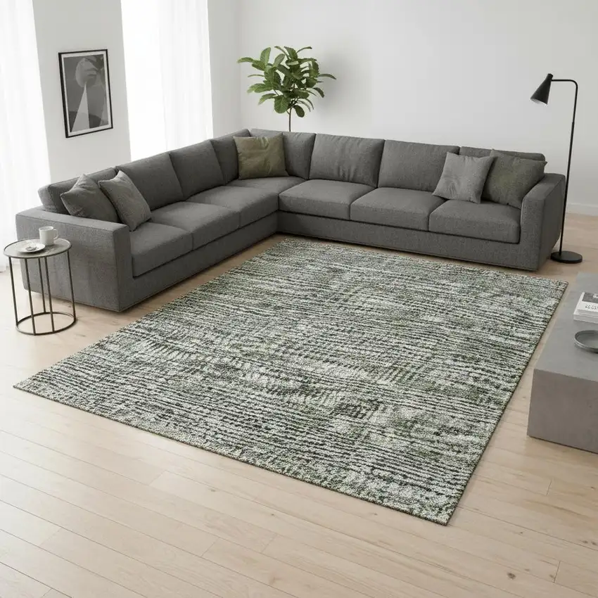 Green And Gray Southwestern Washable Area Rug With UV Protection Photo 2