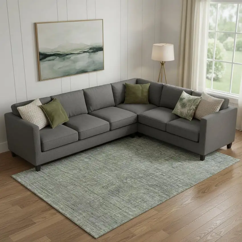 Green And Gray Southwestern Washable Area Rug With UV Protection Photo 1