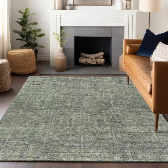 Green And Gray Southwestern Washable Area Rug With UV Protection Photo 6