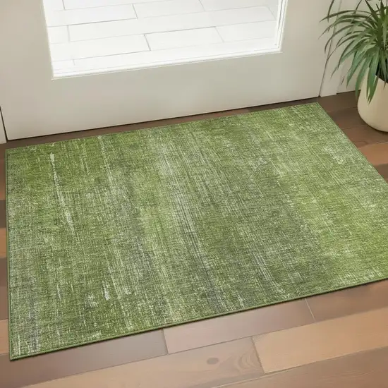 Green And Gray Striped Washable Area Rug With UV Protection Photo 2