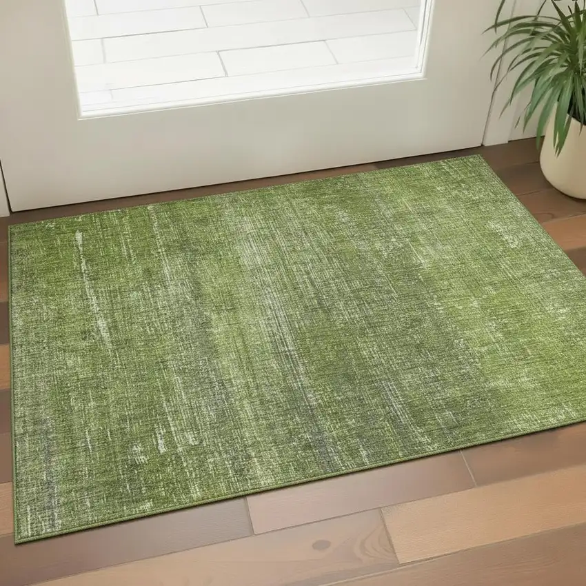 Green And Gray Striped Washable Area Rug With UV Protection Photo 2