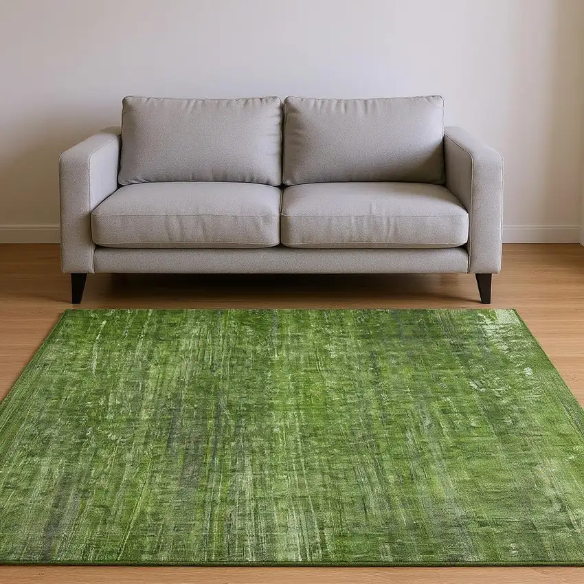 Green And Gray Striped Washable Area Rug With UV Protection Photo 2