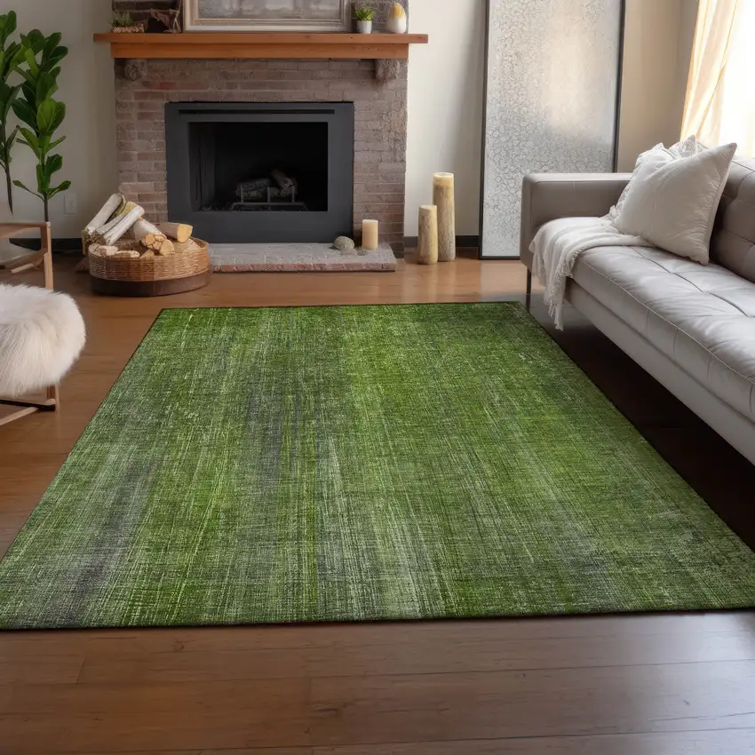Green And Gray Striped Washable Area Rug With UV Protection Photo 6