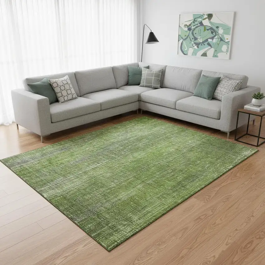 Green And Gray Striped Washable Area Rug With UV Protection Photo 2