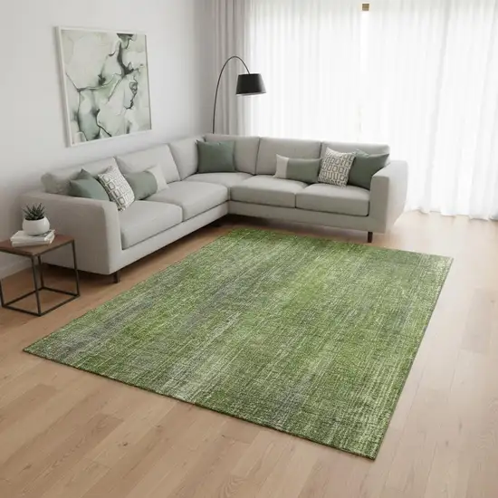 Green And Gray Striped Washable Area Rug With UV Protection Photo 2
