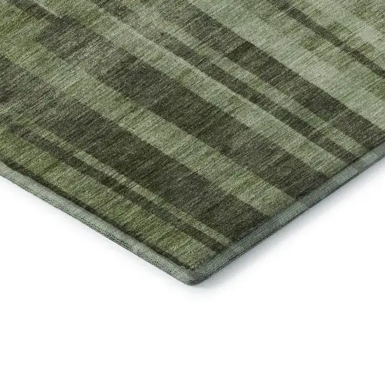 Green And Gray Striped Washable Area Rug With UV Protection Photo 7