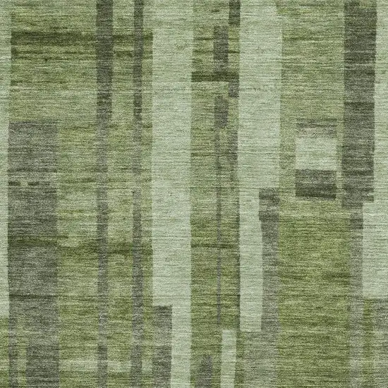 Green And Gray Striped Washable Area Rug With UV Protection Photo 2