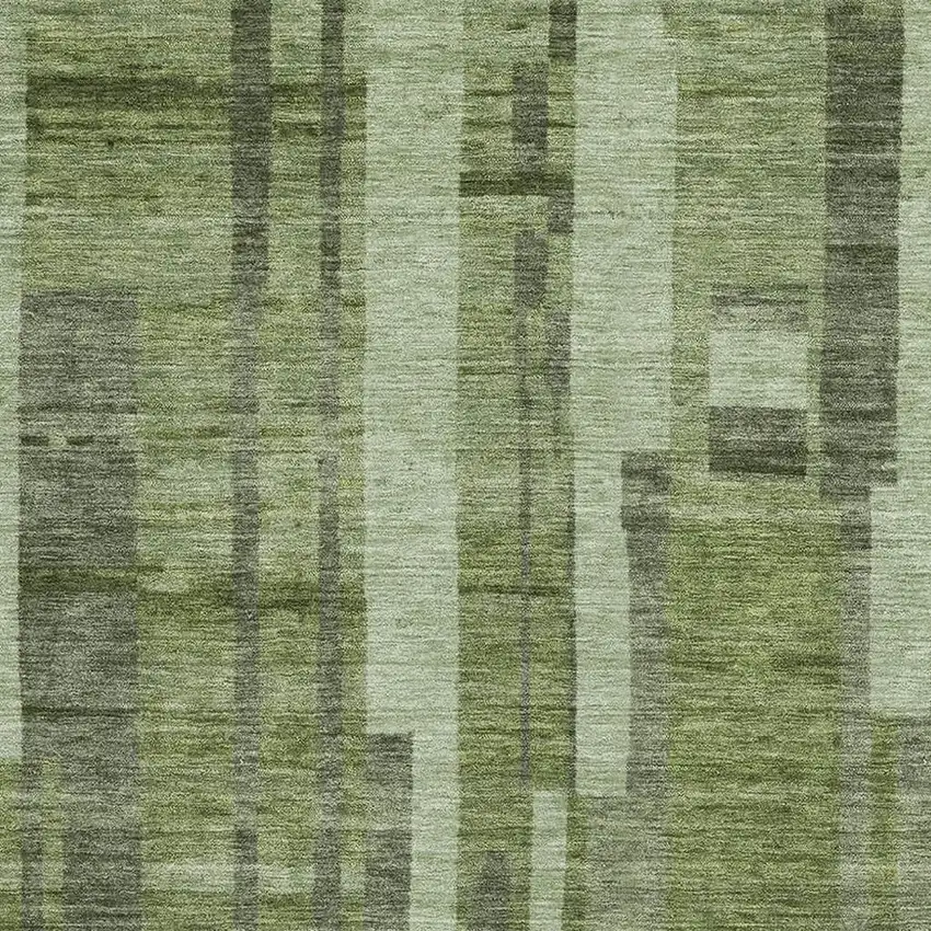 Green And Gray Striped Washable Area Rug With UV Protection Photo 2