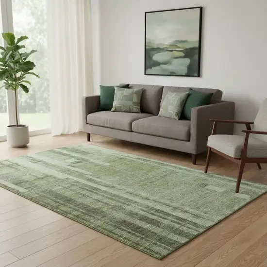Green And Gray Striped Washable Area Rug With UV Protection Photo 2
