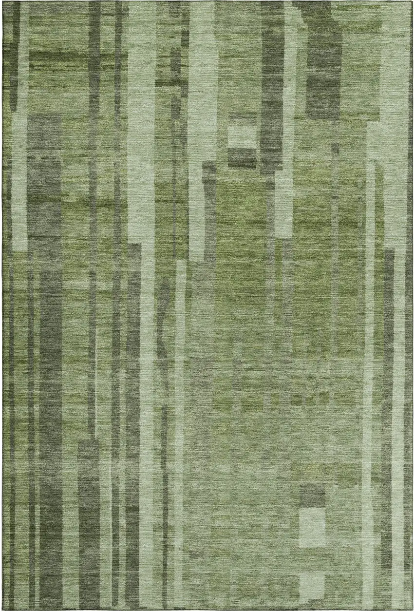 Green And Gray Striped Washable Area Rug With UV Protection Photo 1