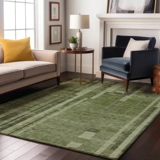 Green And Gray Striped Washable Area Rug With UV Protection Photo 4