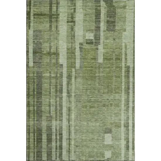 Green And Gray Striped Washable Area Rug With UV Protection Photo 1