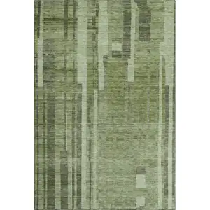 Photo of Green And Gray Striped Washable Area Rug With UV Protection