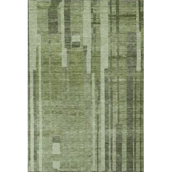 Green And Gray Striped Washable Area Rug With UV Protection Photo 3