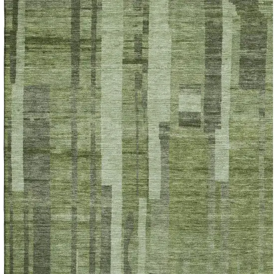 Green And Gray Striped Washable Area Rug With UV Protection Photo 2