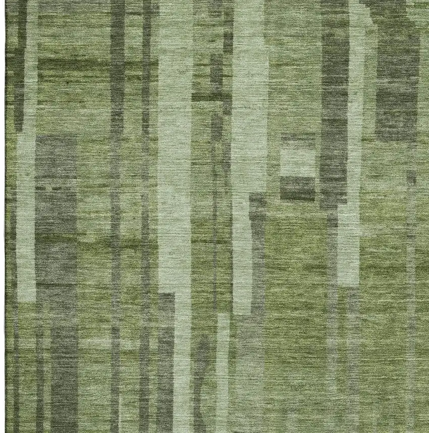 Green And Gray Striped Washable Area Rug With UV Protection Photo 2