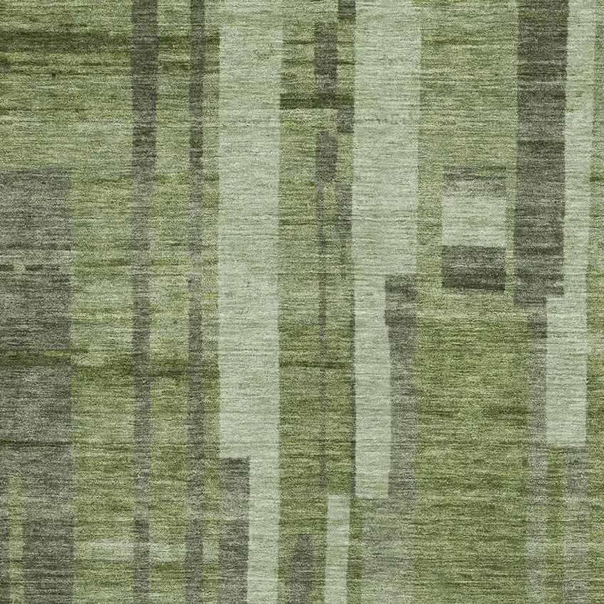 Green And Gray Striped Washable Area Rug With UV Protection Photo 2