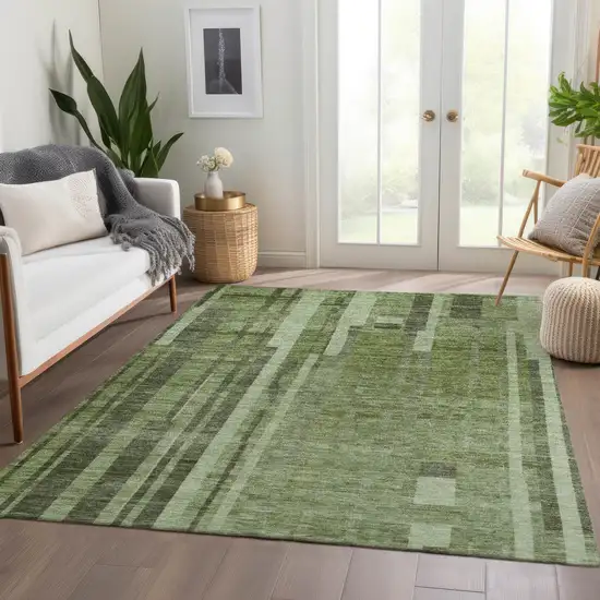 Green And Gray Striped Washable Area Rug With UV Protection Photo 5