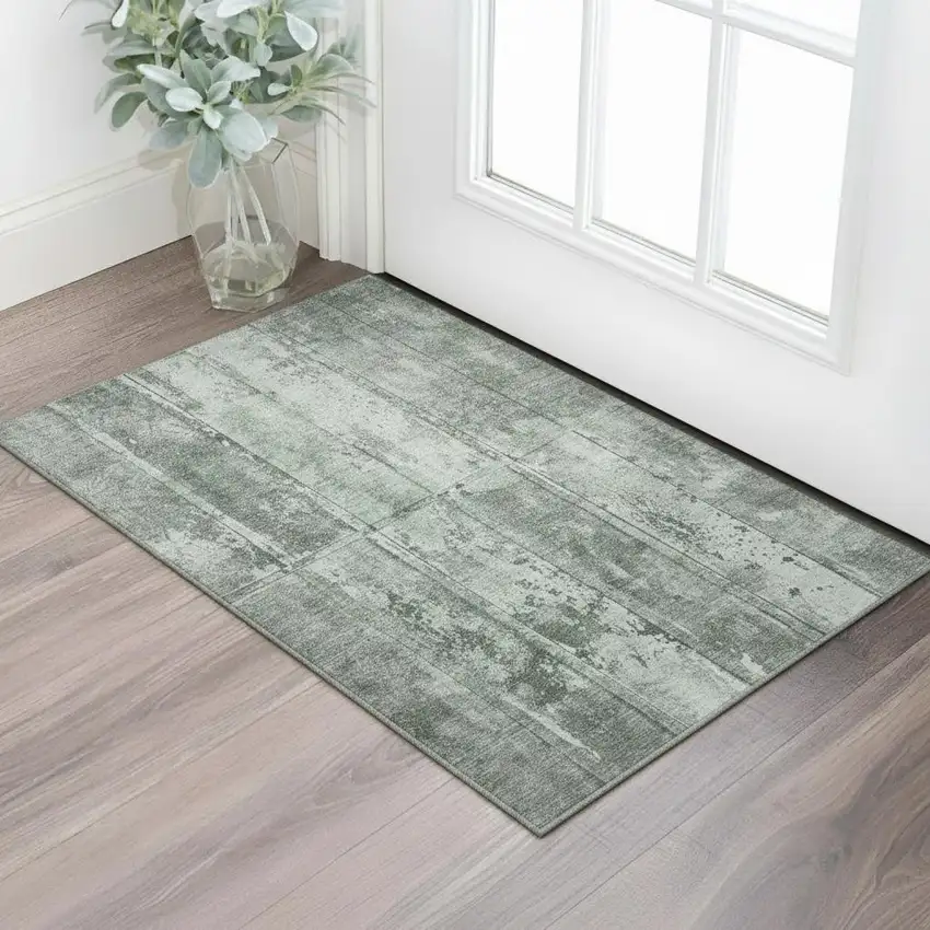 Green And Gray Striped Washable Area Rug With UV Protection Photo 2