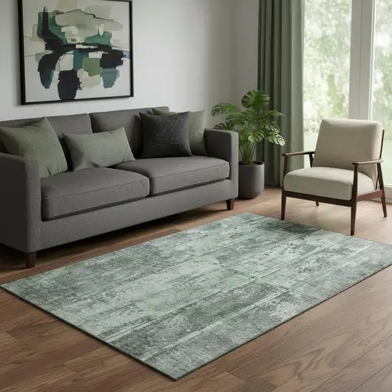 Green And Gray Striped Washable Area Rug With UV Protection Photo 2