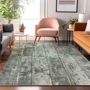 Photo of Green And Gray Striped Washable Area Rug With UV Protection