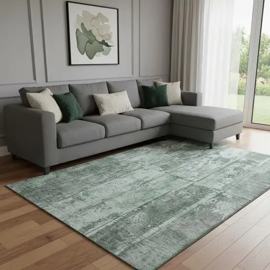 Green And Gray Striped Washable Area Rug With UV Protection Photo 2