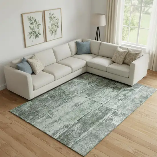 Green And Gray Striped Washable Area Rug With UV Protection Photo 2