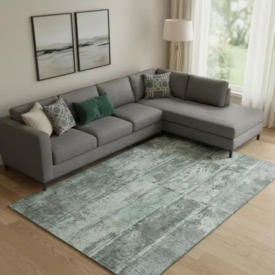 Green And Gray Striped Washable Area Rug With UV Protection Photo 1