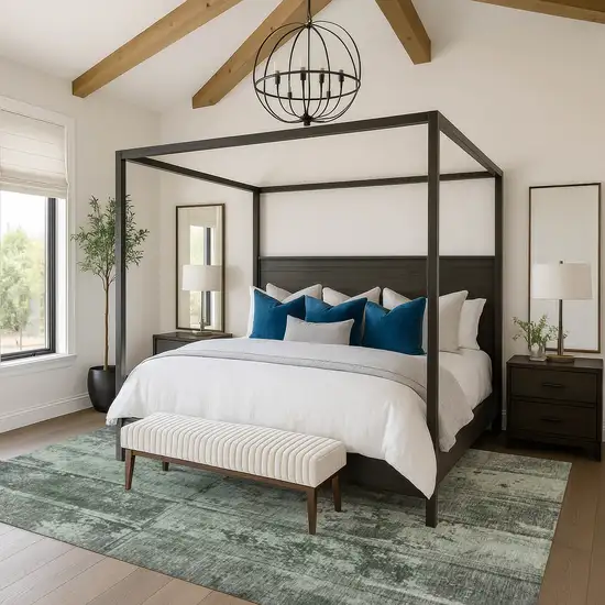 Green And Gray Striped Washable Area Rug With UV Protection Photo 4